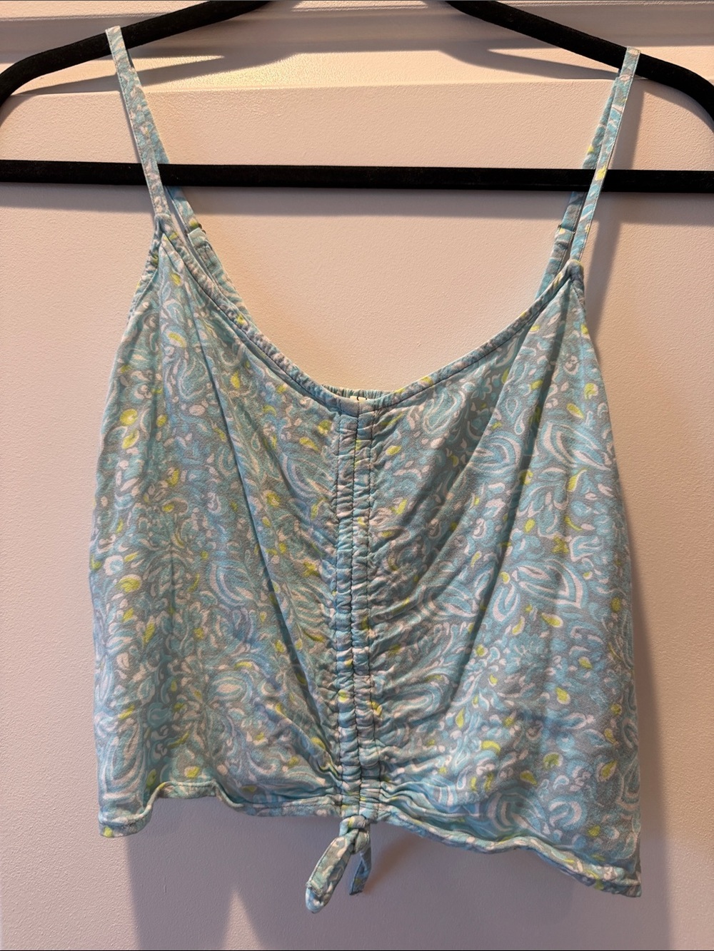 Roxy Light Blue Paisley Ruched Tie-Front Cami